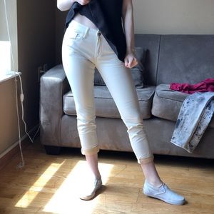 White cropped pleather pants